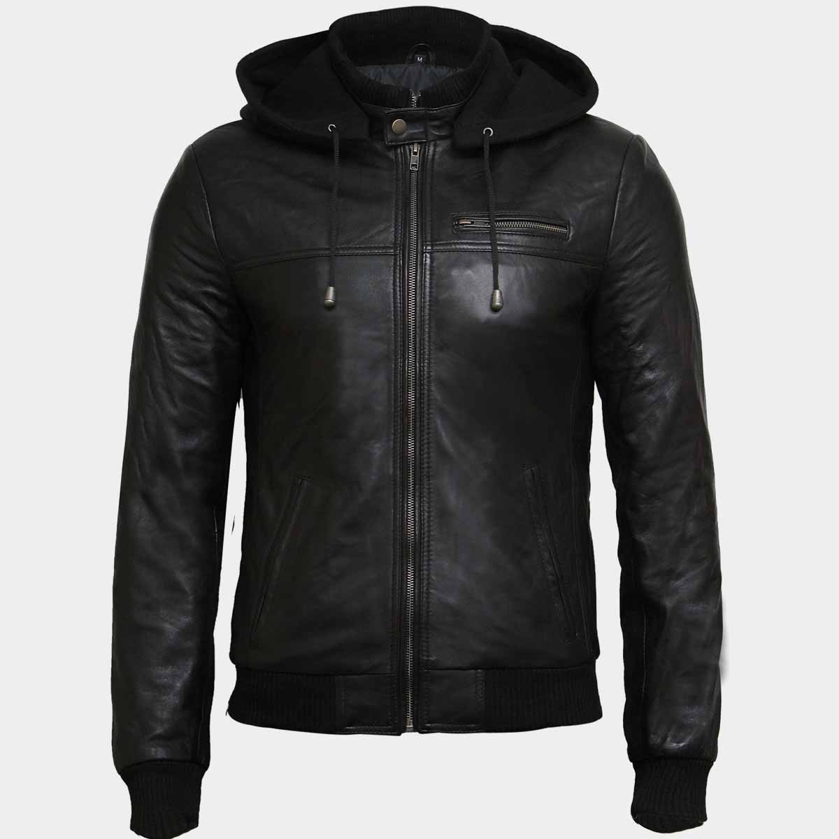 Men’s Fashion Real Leather Hooded Jacket - Chocolate Brown